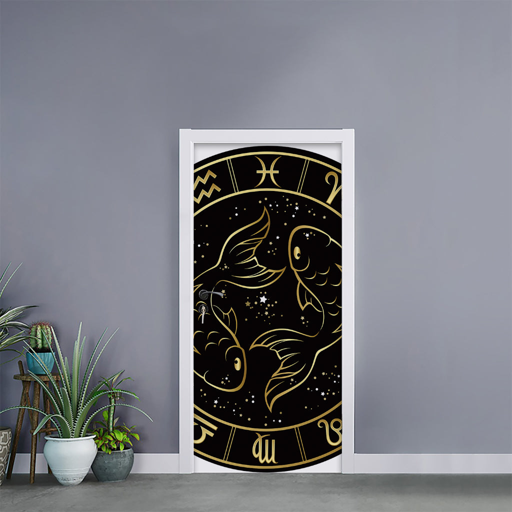 Gold And Black Pisces Sign Print Door Sticker