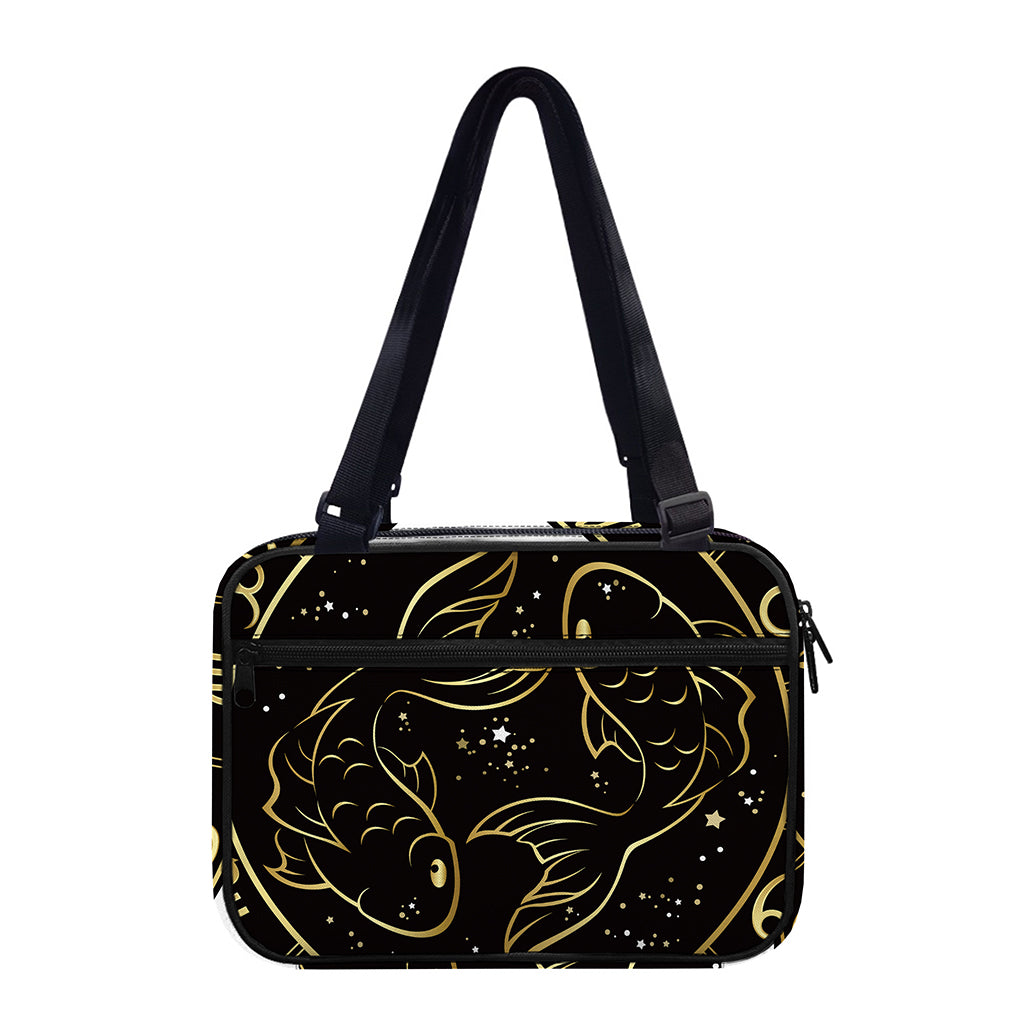 Gold And Black Pisces Sign Print Double Strap Bible Bag