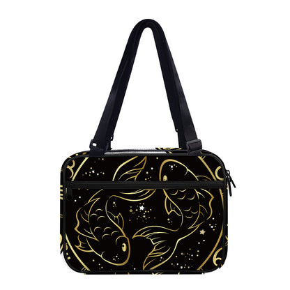 Gold And Black Pisces Sign Print Double Strap Bible Bag