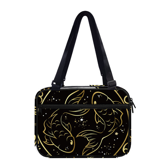 Gold And Black Pisces Sign Print Double Strap Bible Bag