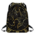 Gold And Black Pisces Sign Print Drawstring Backpack