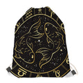 Gold And Black Pisces Sign Print Drawstring Bag