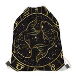 Gold And Black Pisces Sign Print Drawstring Bag