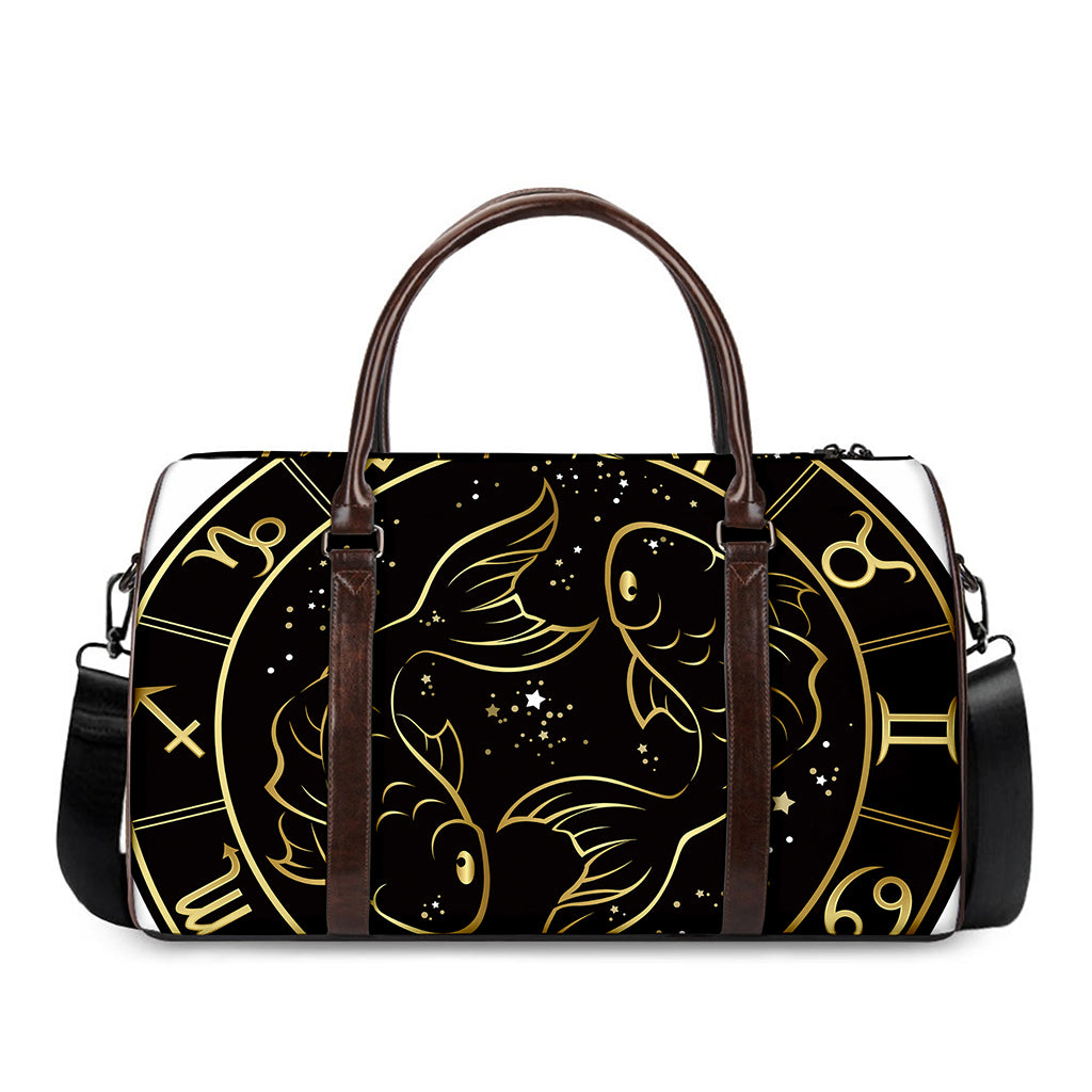 Gold And Black Pisces Sign Print Duffle Bag