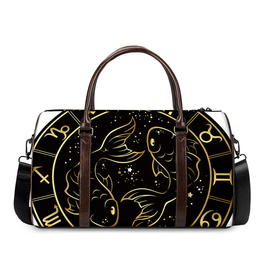 Gold And Black Pisces Sign Print Duffle Bag