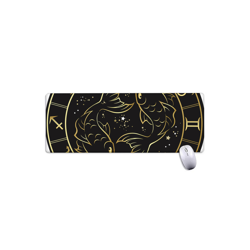 Gold And Black Pisces Sign Print Extended Mouse Pad