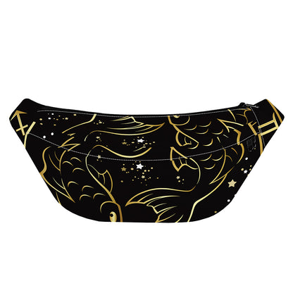 Gold And Black Pisces Sign Print Fanny Pack
