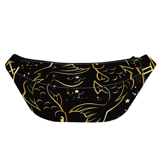 Gold And Black Pisces Sign Print Fanny Pack