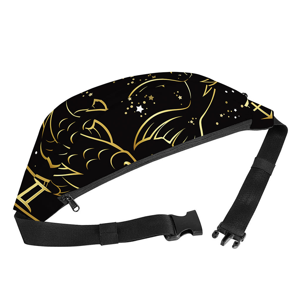 Gold And Black Pisces Sign Print Fanny Pack