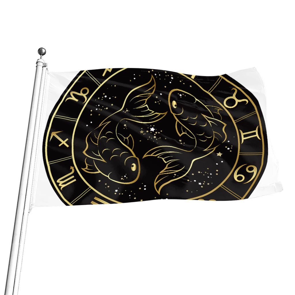 Gold And Black Pisces Sign Print Flag