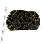Gold And Black Pisces Sign Print Flag