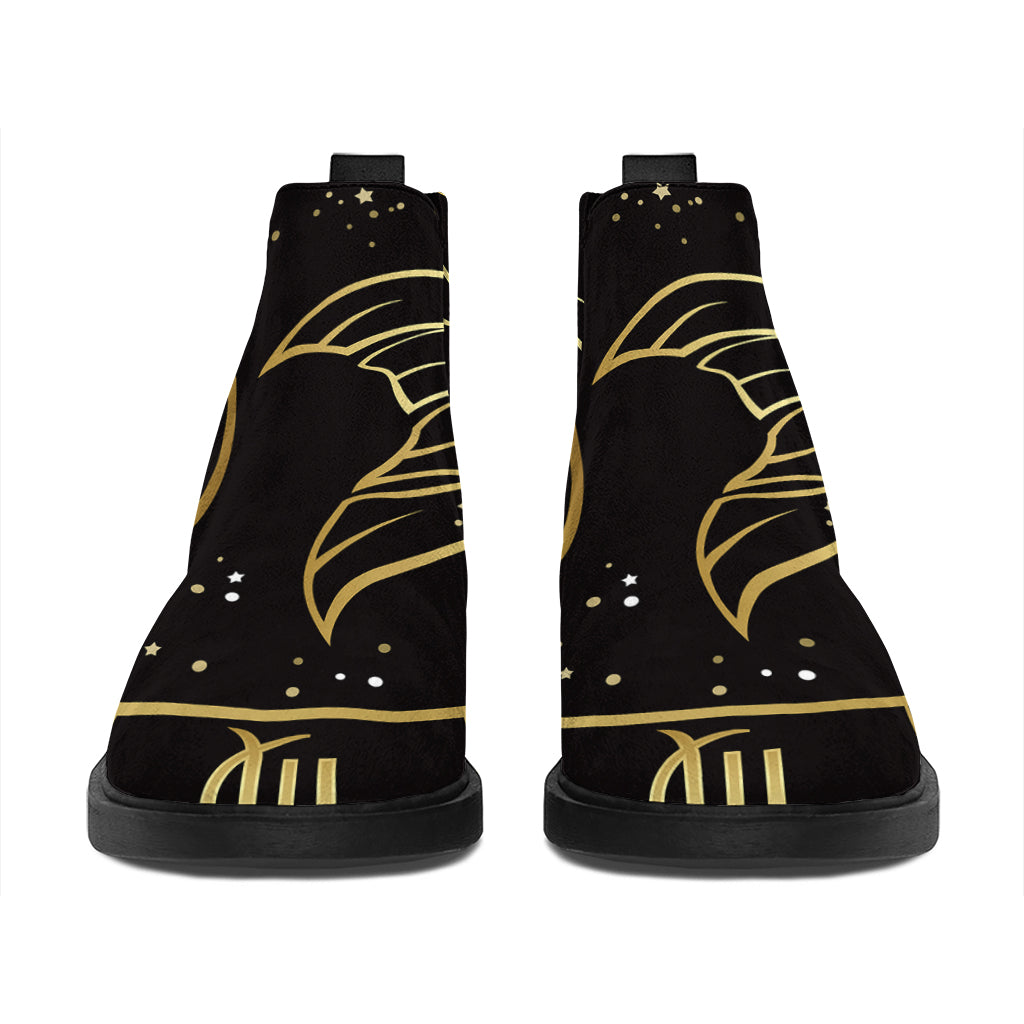 Gold And Black Pisces Sign Print Flat Ankle Boots