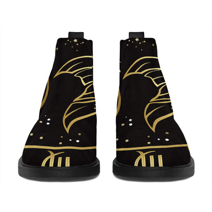 Gold And Black Pisces Sign Print Flat Ankle Boots