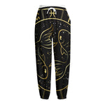 Gold And Black Pisces Sign Print Fleece Lined Knit Pants