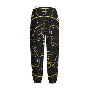 Gold And Black Pisces Sign Print Fleece Lined Knit Pants