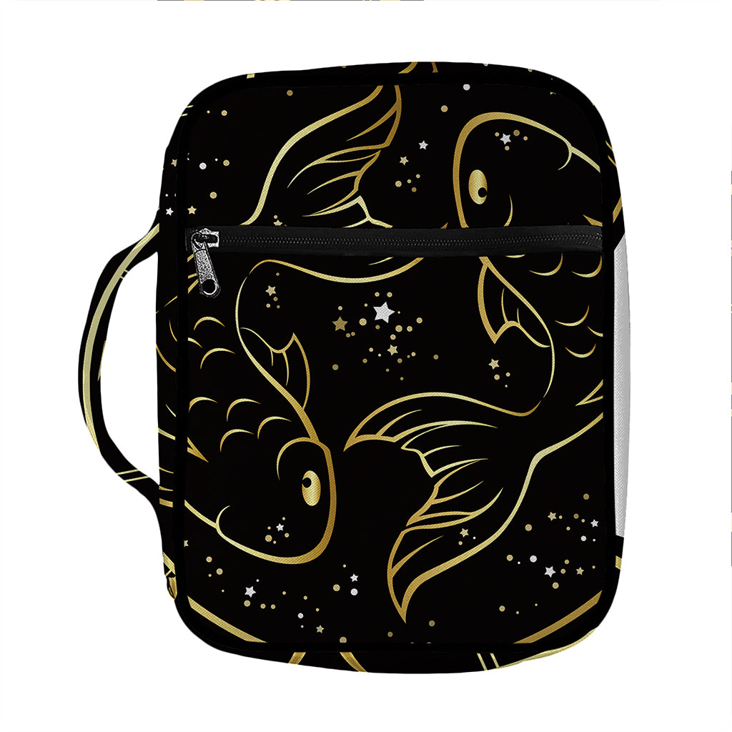 Gold And Black Pisces Sign Print Front Pocket Bible Bag