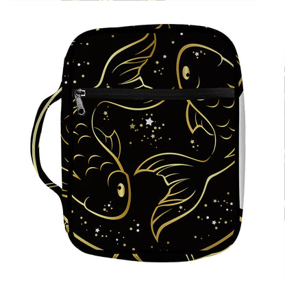 Gold And Black Pisces Sign Print Front Pocket Bible Bag