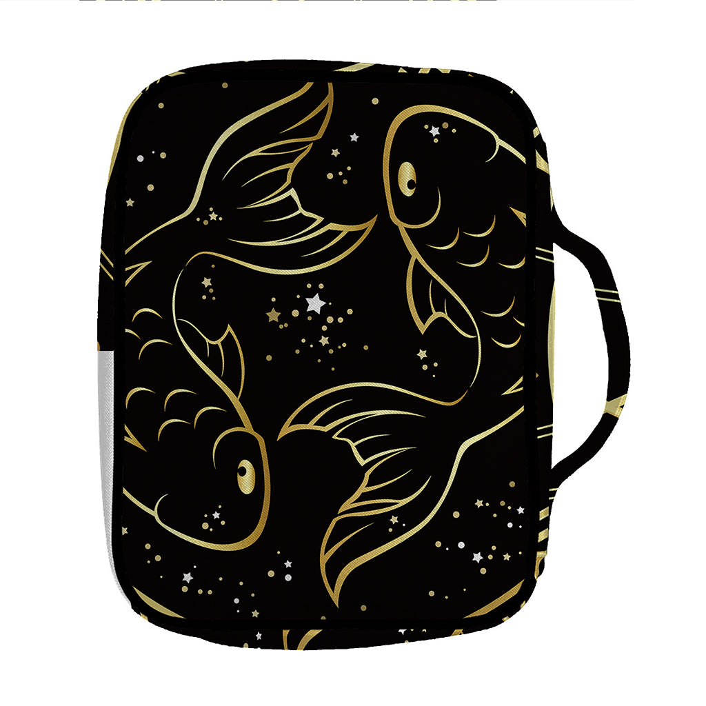 Gold And Black Pisces Sign Print Front Pocket Bible Bag