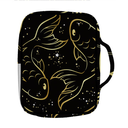 Gold And Black Pisces Sign Print Front Pocket Bible Bag