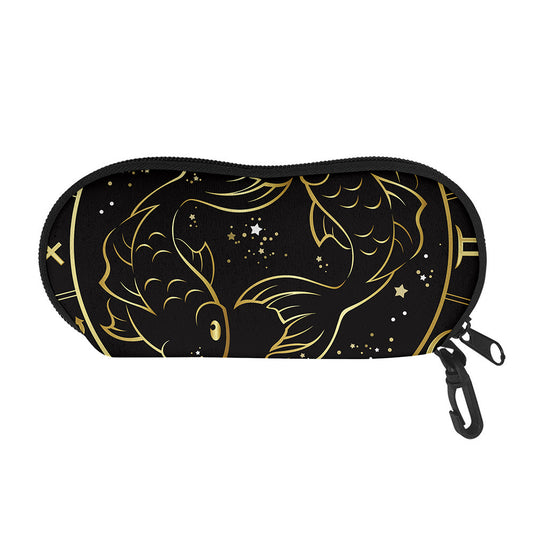 Gold And Black Pisces Sign Print Glasses Case