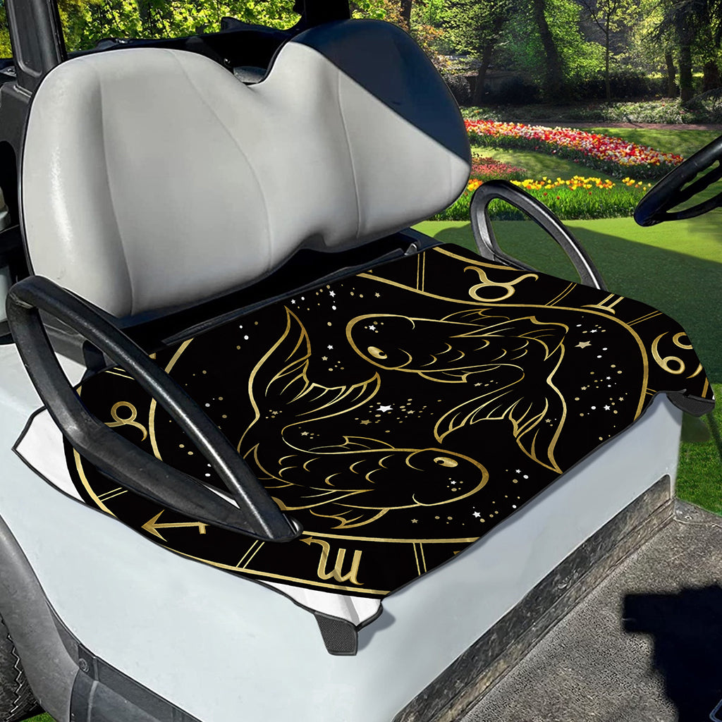 Gold And Black Pisces Sign Print Golf Cart Seat Cover