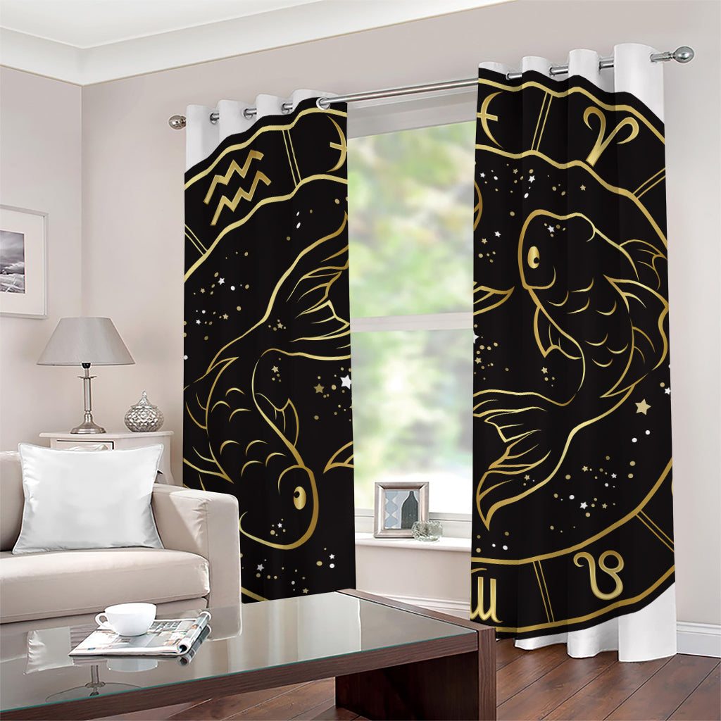 Gold And Black Pisces Sign Print Grommet Curtains