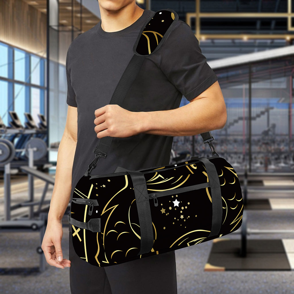 Gold And Black Pisces Sign Print Gym Bag