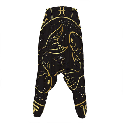 Gold And Black Pisces Sign Print Hammer Pants