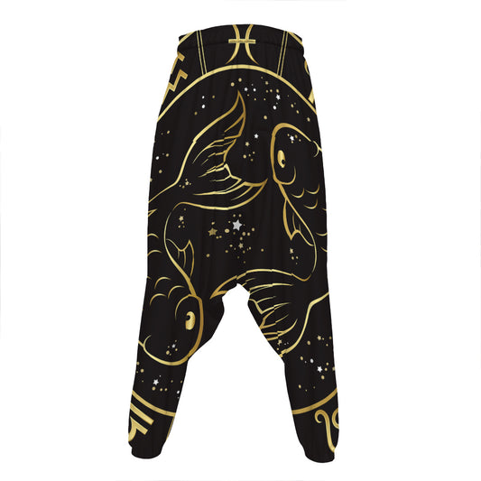 Gold And Black Pisces Sign Print Hammer Pants