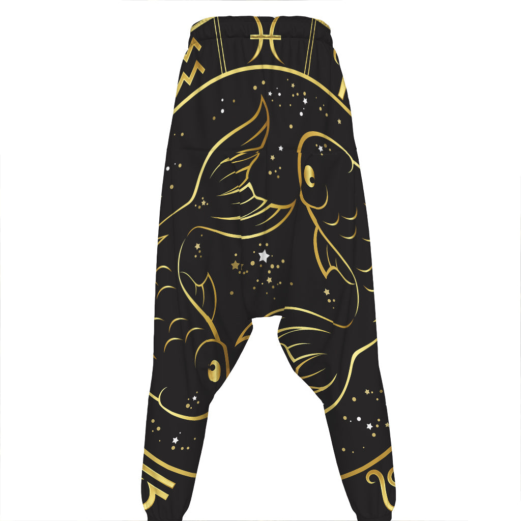 Gold And Black Pisces Sign Print Hammer Pants
