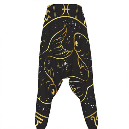 Gold And Black Pisces Sign Print Hammer Pants