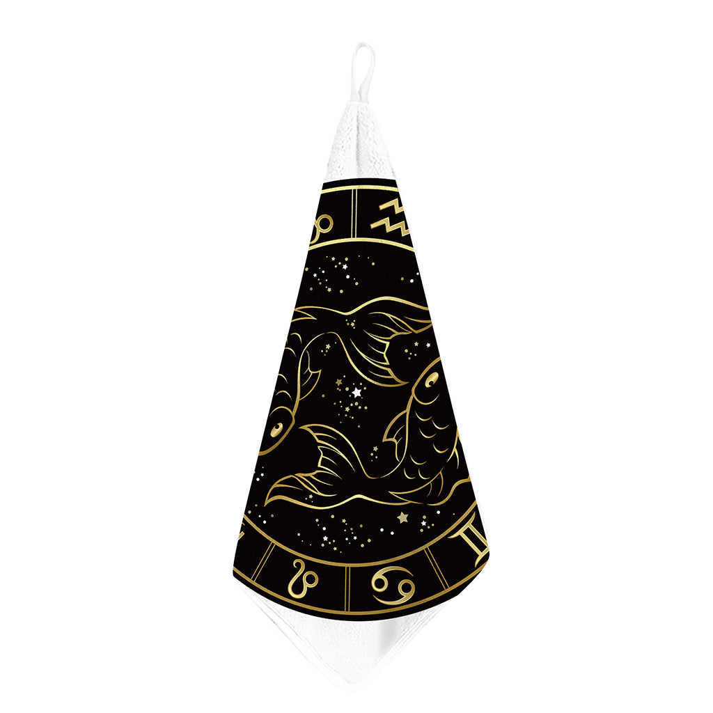 Gold And Black Pisces Sign Print Hand Towel