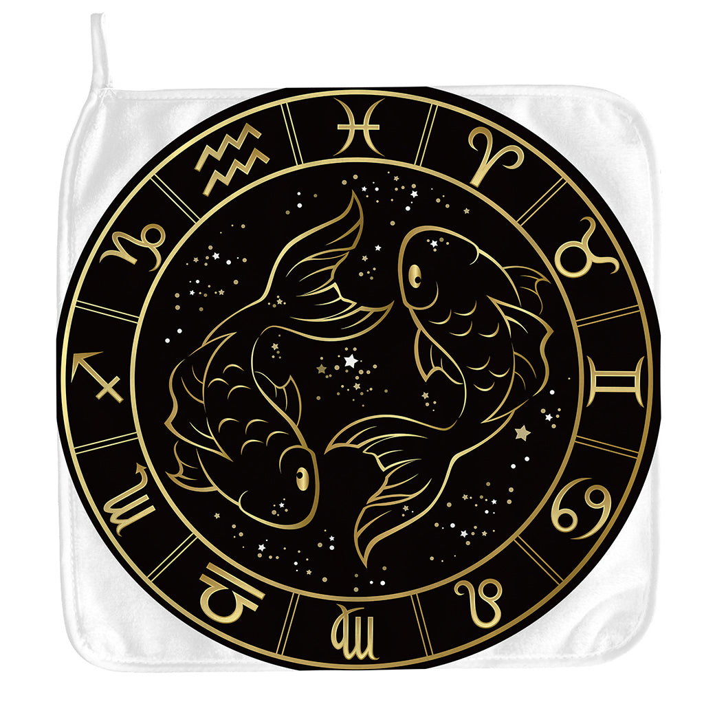 Gold And Black Pisces Sign Print Hand Towel