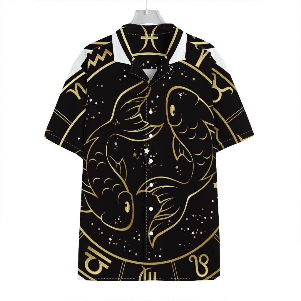 Gold And Black Pisces Sign Print Hawaiian Shirt