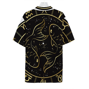 Gold And Black Pisces Sign Print Hawaiian Shirt