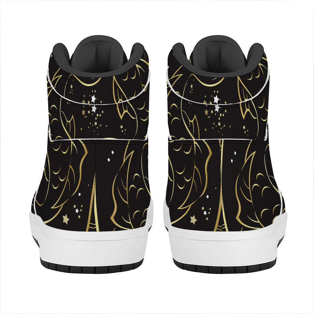 Gold And Black Pisces Sign Print High Top Leather Sneakers