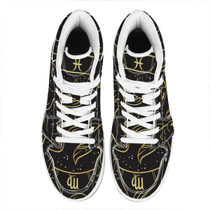 Gold And Black Pisces Sign Print High Top Leather Sneakers