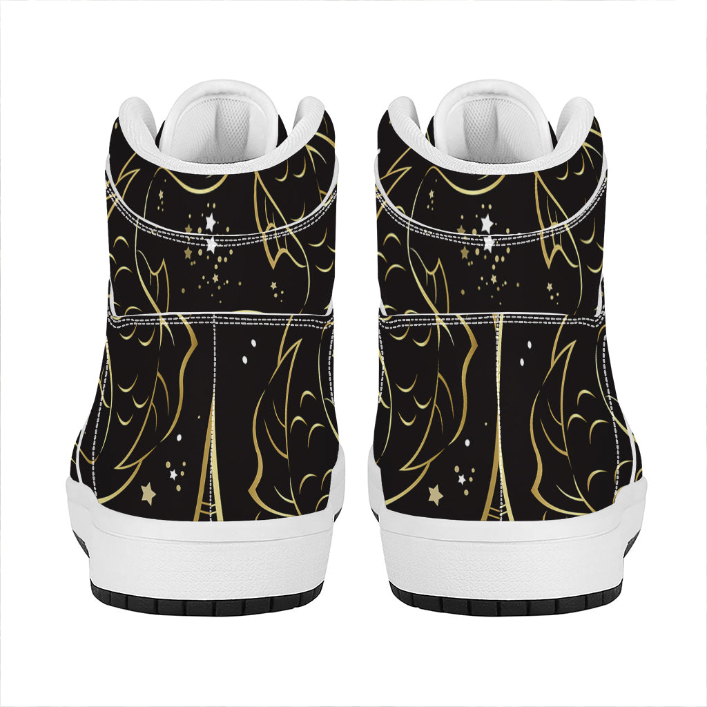 Gold And Black Pisces Sign Print High Top Leather Sneakers