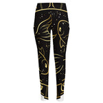 Gold And Black Pisces Sign Print High-Waisted Pocket Leggings