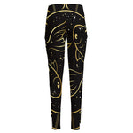 Gold And Black Pisces Sign Print High-Waisted Pocket Leggings