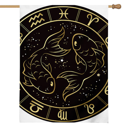Gold And Black Pisces Sign Print House Flag