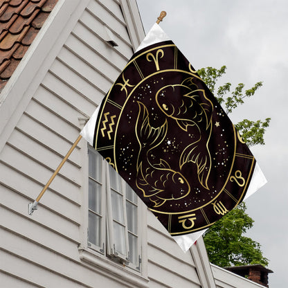 Gold And Black Pisces Sign Print House Flag