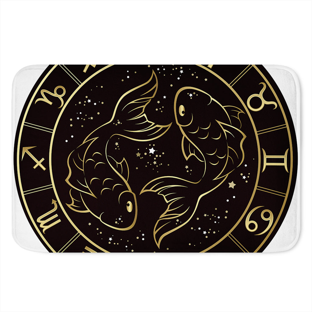 Gold And Black Pisces Sign Print Indoor Door Mat