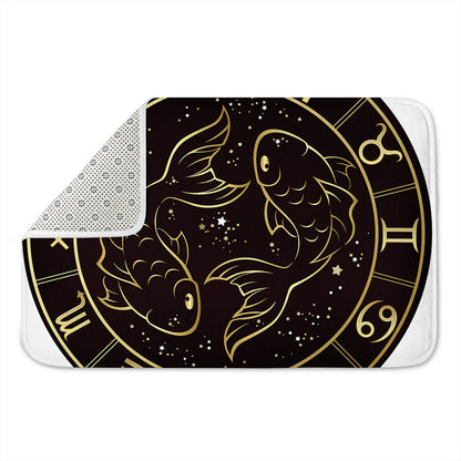 Gold And Black Pisces Sign Print Indoor Door Mat