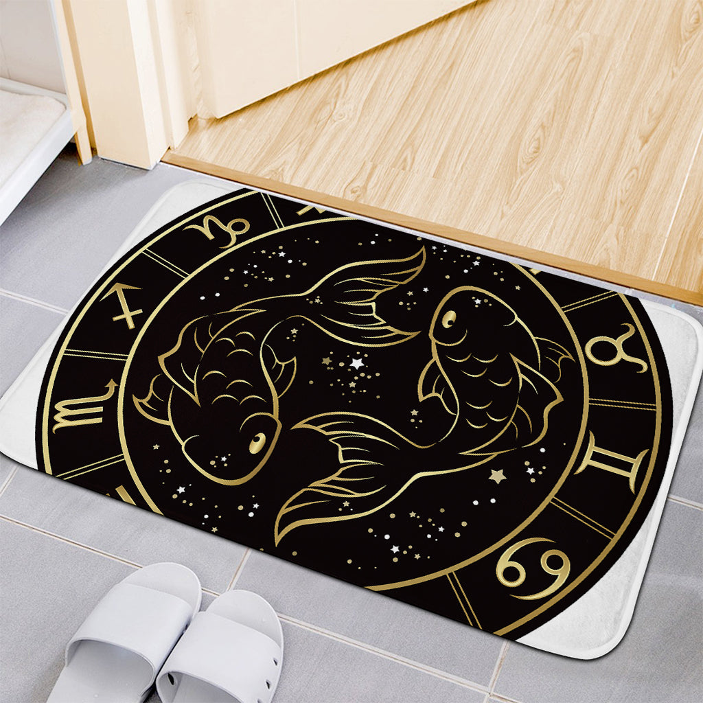 Gold And Black Pisces Sign Print Indoor Door Mat