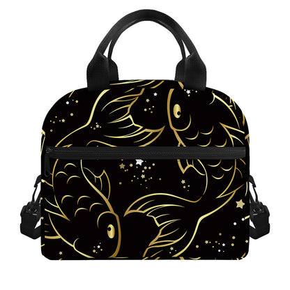 Gold And Black Pisces Sign Print Insulated Lunch Bag