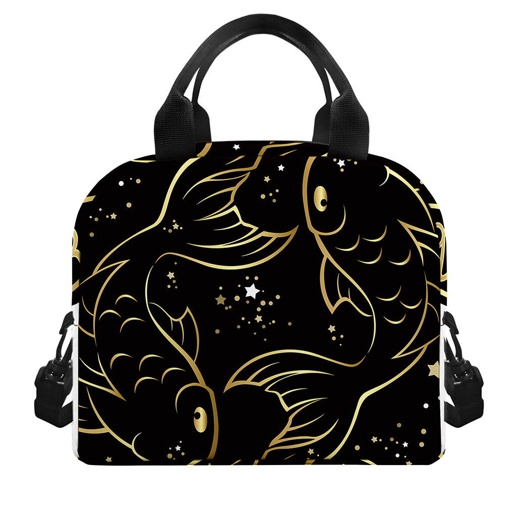Gold And Black Pisces Sign Print Insulated Lunch Bag