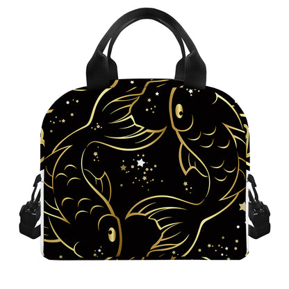 Gold And Black Pisces Sign Print Insulated Lunch Bag