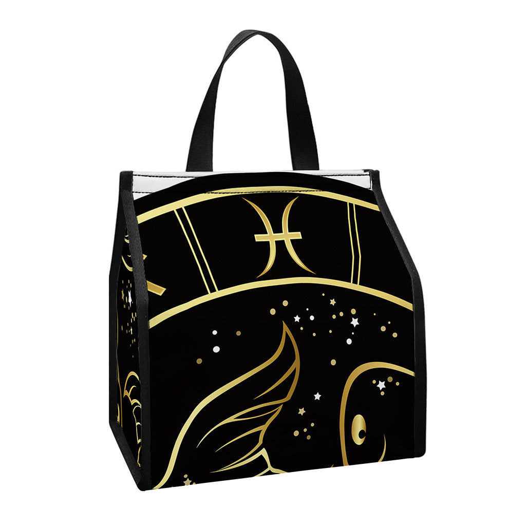 Gold And Black Pisces Sign Print Insulated Lunch Tote