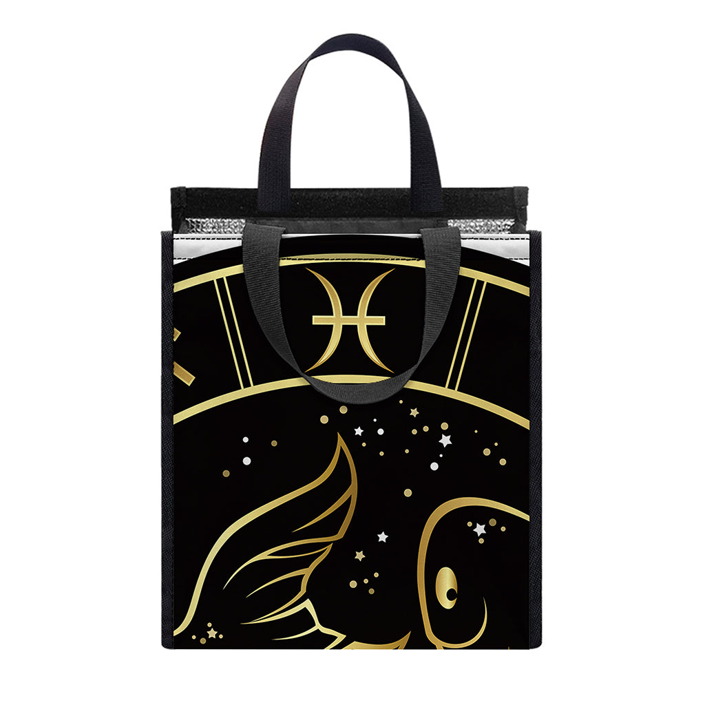 Gold And Black Pisces Sign Print Insulated Lunch Tote